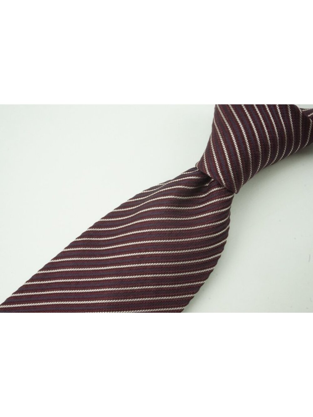 Mariano Rubinacci Wine Red Ivory Striped Silk Tie BRAND NEW
